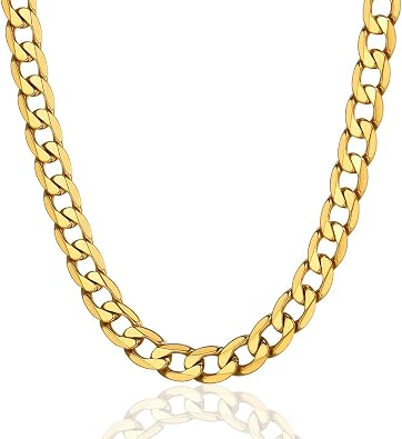 ChainsPro Cuban Chain Necklace for Men, Silver/Black/Gold Plated Stainless Steel Cuban Link Chains Mens 4/6/9/13 MM Width,14"-30" Length Hip Hop Accessories Jewelry Gifts for Fathers Day Christmas
