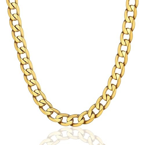 ChainsPro Cuban Chain Necklace for Men, Silver/Black/Gold Plated Stainless Steel Cuban Link Chains Mens 4/6/9/13 MM Width,14"-30" Length Hip Hop Accessories Jewelry Gifts for Father's Day Christmas