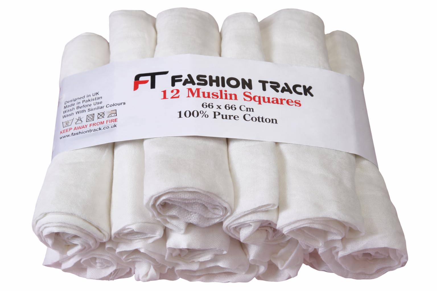 FT Fashion Track, Muslin Cloths for Baby, Burp Cloths, Breastfeeding Cover, Baby Essentials for Newborn (66 x 66 Cm) Baby Towels, Bamboo Cotton Muslin Squares, Soft & Breathable (Pack of 12) โ image 1