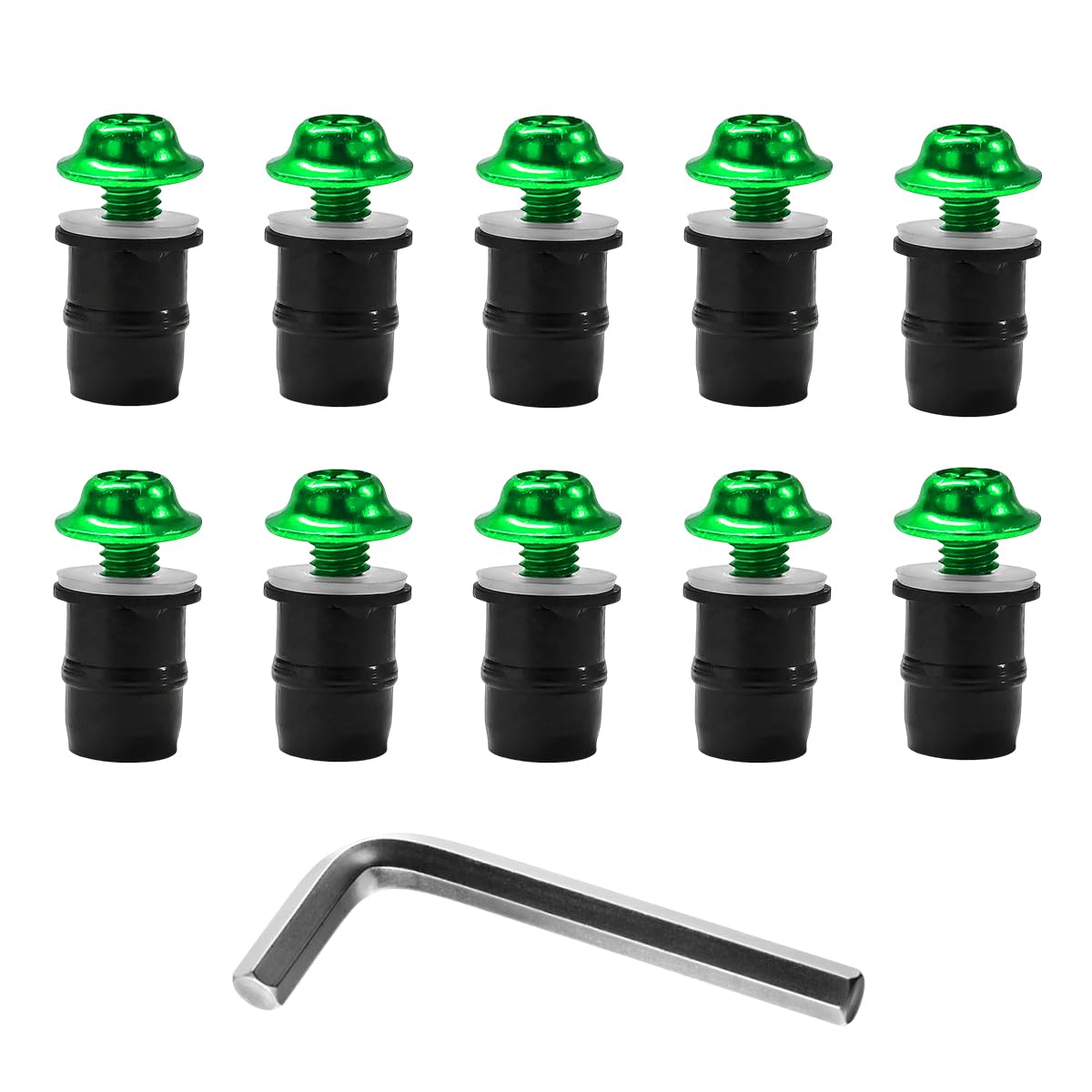 KVAEY 10 PCS Motorcycle Windshield Bolt Screw Kit, Aluminum Alloy Windscreen Mounting Bolt Screws, Universal Windshield Screws Bolts Nuts for Motorcycle Fairings, Car Accessories (Green)