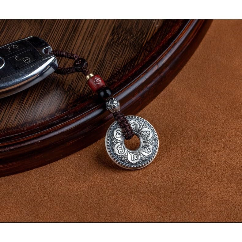 ENGENDER Llavero de Coche Llavero Colgante de Plata Maciza con Seis Palabras, Mantra, corazón, Sutra, Hebilla la Paz, Regalo, joyería, Mochila, decoración for Llaves