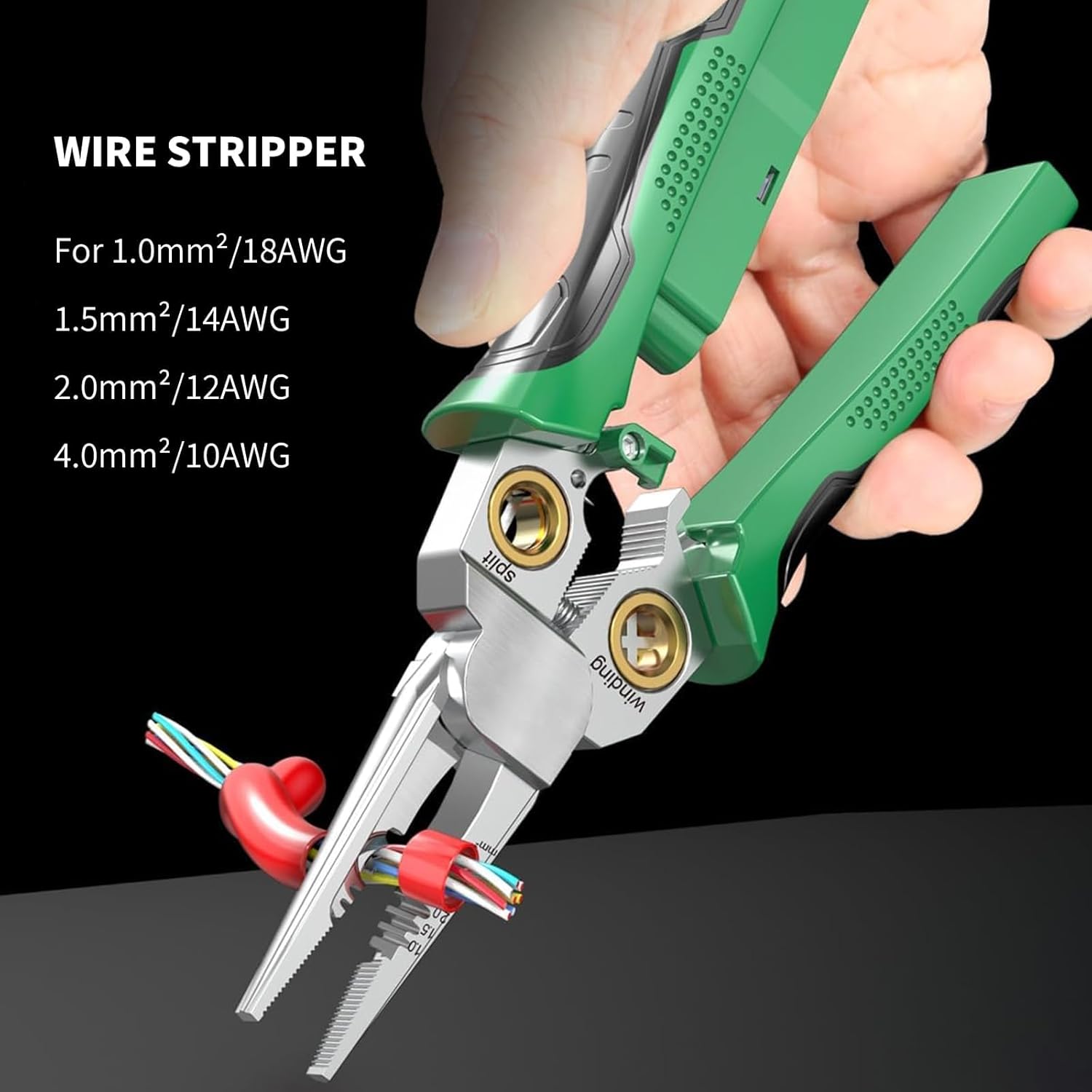 GADO Pro 8-in-1 Wire Stripper/Cutter with Voltage Tester & Dual Alarms - Heavy Duty 12-250V AC/DC Electrical Tester for Hot/Neutral Wires - Electrician, HVAC, Car Repair Tool (Green)