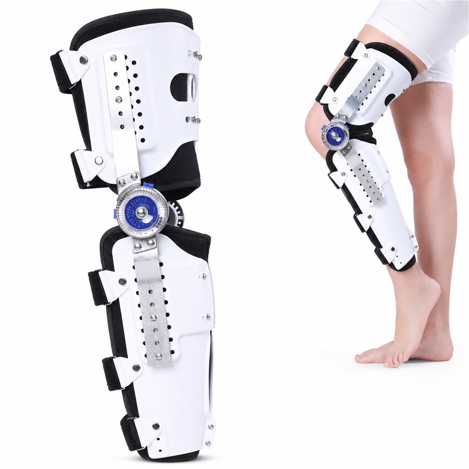 Tutore Ginocchio Regolabile ROM Ortesi Post Operatoria per ACL MCL PCL Immobilizzatore Articolato Riabilitazione Lesioni Legamenti Supporto Ortopedico Uomo Donna(160-200cm)