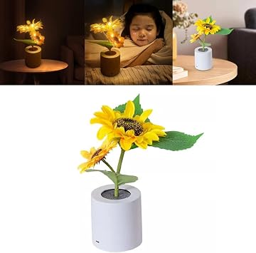 Artificial Sunflower Night Light - USB Rechargeable Flower Lamp for Mothers Day Gift, Home Bedroom Office Desk Decoration - Two Flowers