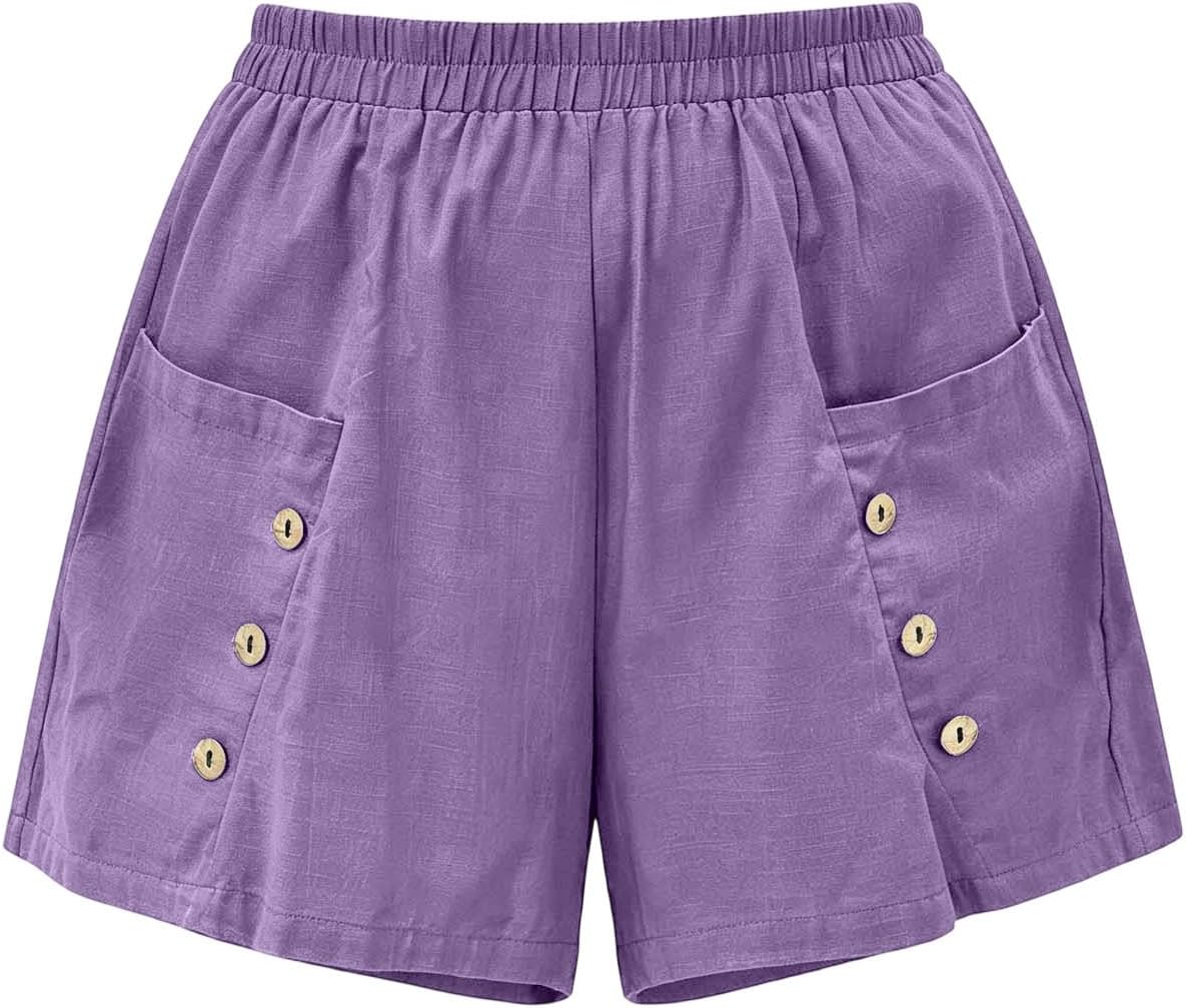 Shorts for Women Casual Cotton Elastic Waisted Baggy Summer Lounge Shorts with Pockets Beach Vacation Clothes