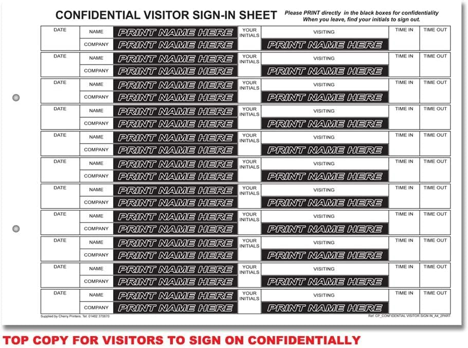 Cherry Printers | NCR Confidential Visitor Sign in Duplicate | Pack of 5 Refill Packs | A4 50 Sets per Pack 250 Sets Total | for Binder - Image 3