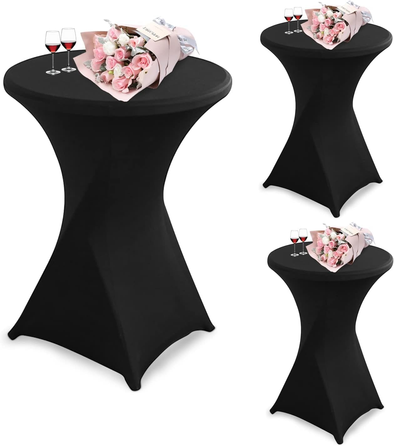 Nappe mange-debout stretch noire pour sublimer vos soirées cocktail, mariages et banquets