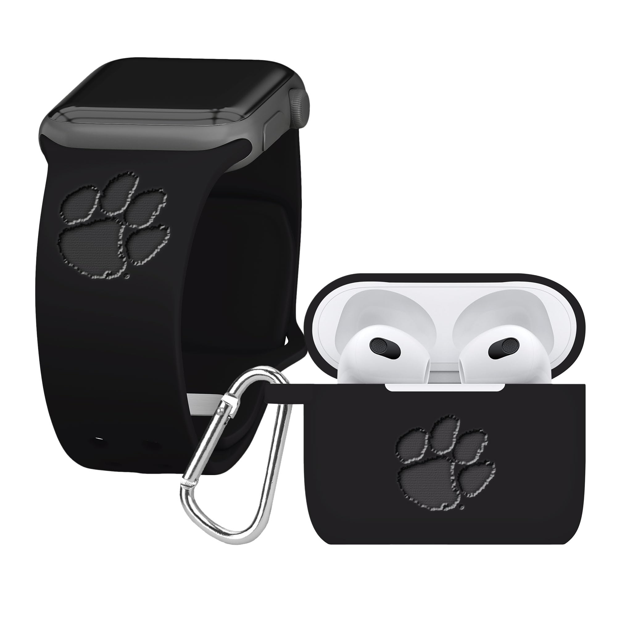 Affinity Bands Clemson Tigers Engraved Silicone Combo Package Compatible with Apple Watch and AirPods Gen 3 (38/40/41mm Black)