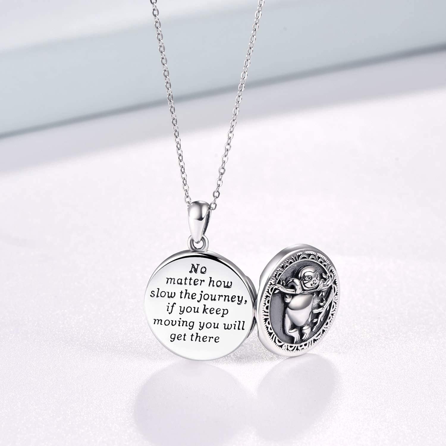 PRAYMOS Locket Photo Necklace,Sloth Locket Necklace for Women that Holds Pictures, Sloth Sterling Silver Custom Jewelry Personalized Locket Necklace