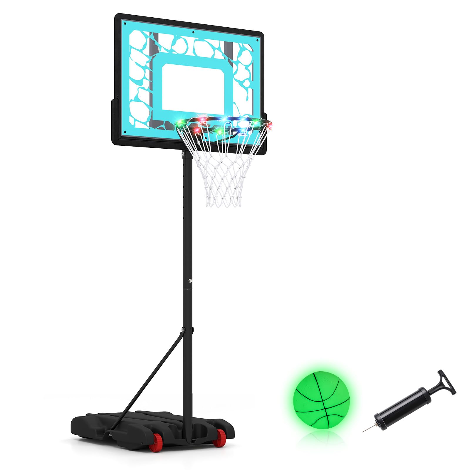 COSTWAY Portable Basketball Hoop, LED 8-Height Adjustable Basketball Goal