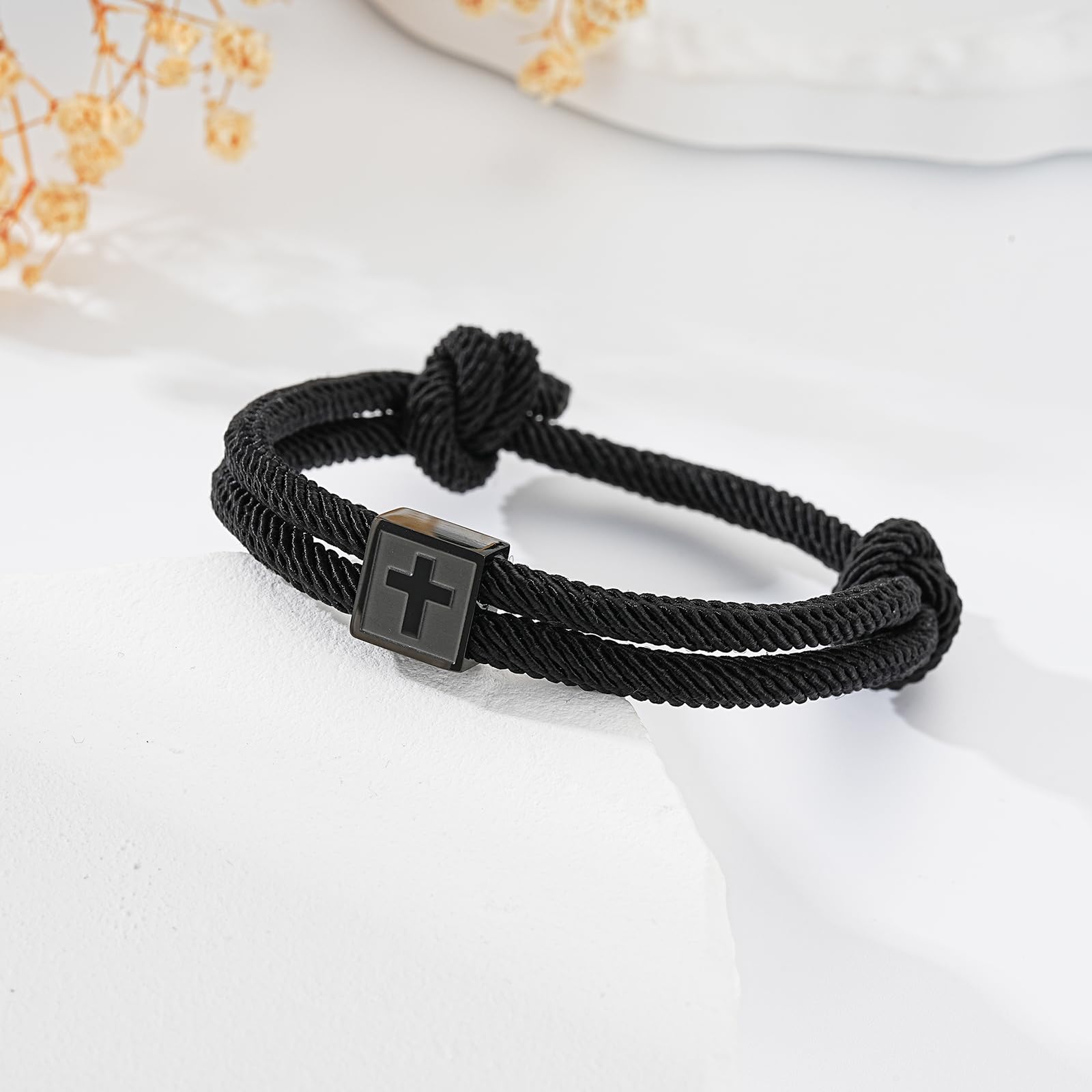 Gnamy First Communion Confirmation Baptism Gifts for Boys, Adjustable Rope Cross Bracelet Catholic Christian Religious Jewelry Gifts