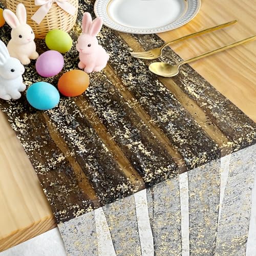 Tischläufer Schwarz Gold, 75X 300 cm Leichter und fließender...