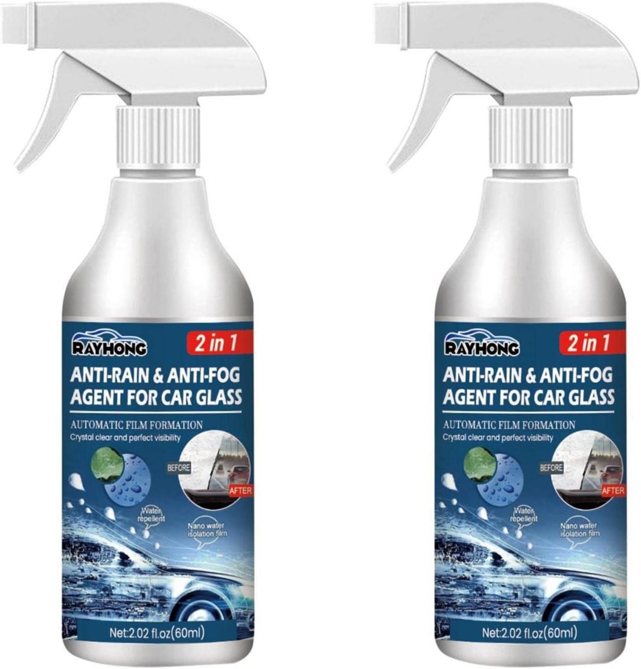 Anti Fog Car Windscreen Spray | Car Glass Waterproof Coating Agent | 2 in 1 Anti-Fog & Anti-Rain Spray for Car Rearview | Anti-Fog Spray for Car Windshield Glasses (60ml)