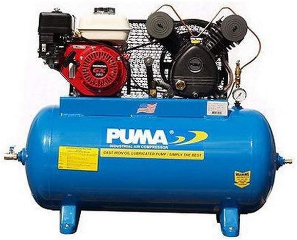 Puma Industries PUK-5530HG Air Compressor, Single Stage Gas Powered Belt Drive Series, Honda Engine, 5.5 hp Running, 135 psi, 30 gal, 340 lb.