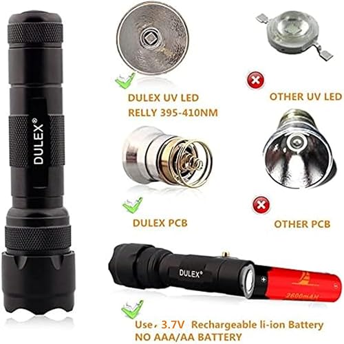 Miniatura 10 de Linterna de luz negra de 365 nm, linterna UV de alta potencia, linterna de luz negra UV para curar pegamento UV, detector de fugas, manchas de orina