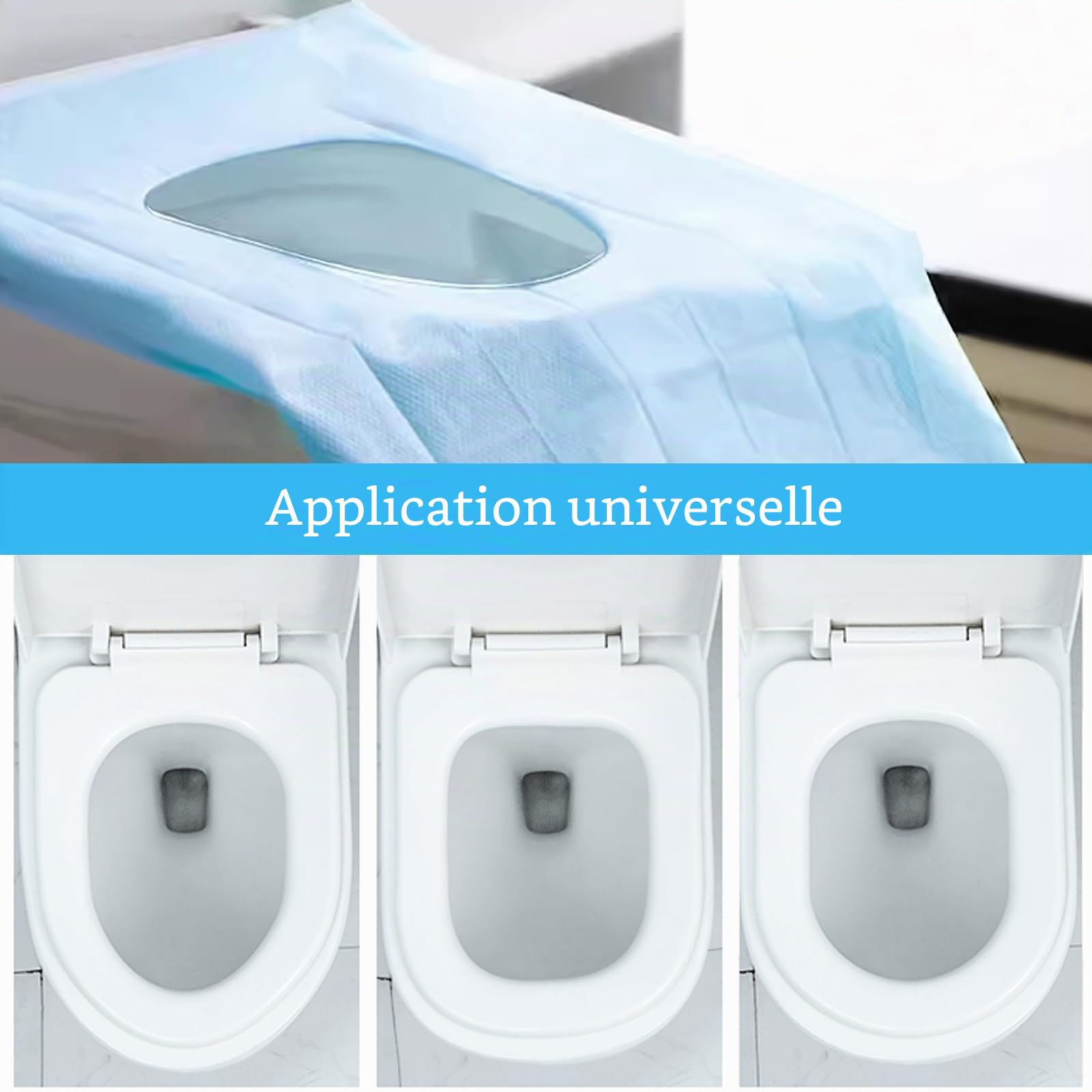 60 Pièces Housse de Siège de Toilette Jetable,Protege Toilette Jetable,Convient aux adultes et aux enfants, idéal pour les voyages, les toilettes publiques, emballé individuellement (Bleu)