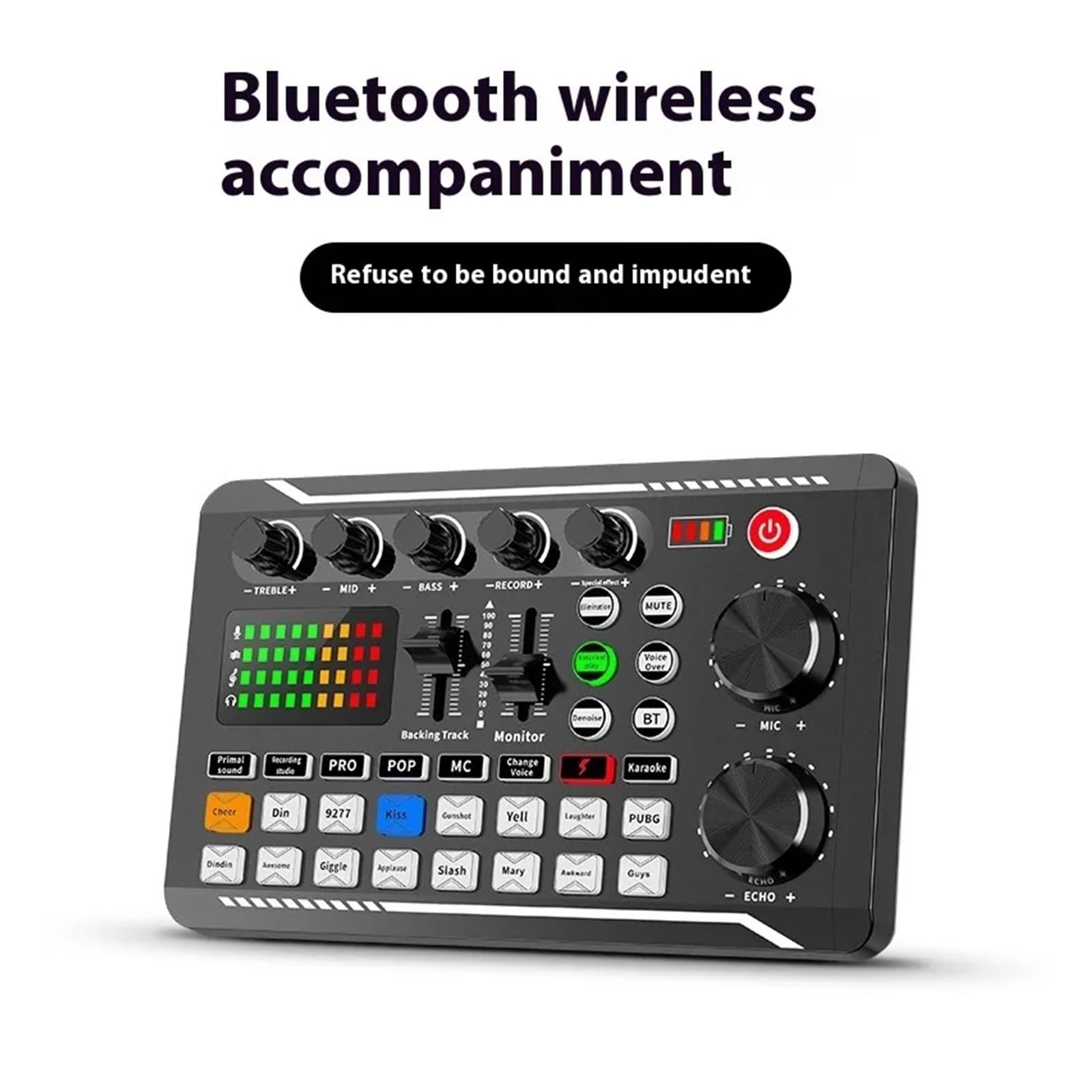 Mikser dźwięku, Karta dźwiękowa F998 Profesjonalny, zgodny z Bluetooth, studyjny rejestrator dźwięku do telefonu, komputera, konsoli miksującej, miksera muzyki na żywo(Silver)