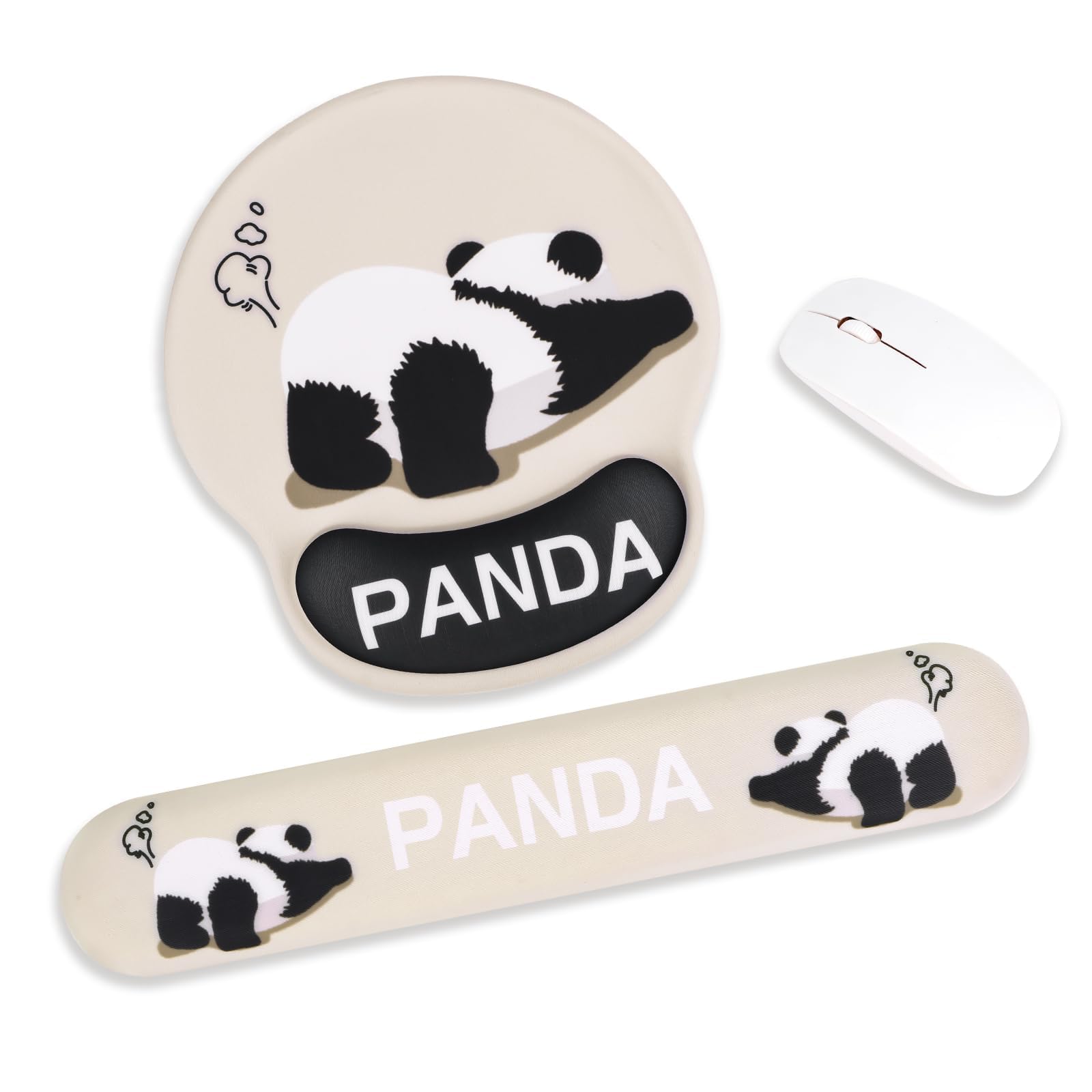 OBABO [Upgrade] Keyboard Wrist Rest and Mouse Pad, Mouse Pad Wrist Support Set,Slip Resistant, Pain Relief Ergonomic Support for Gaming and Office Panda Print (Style2)