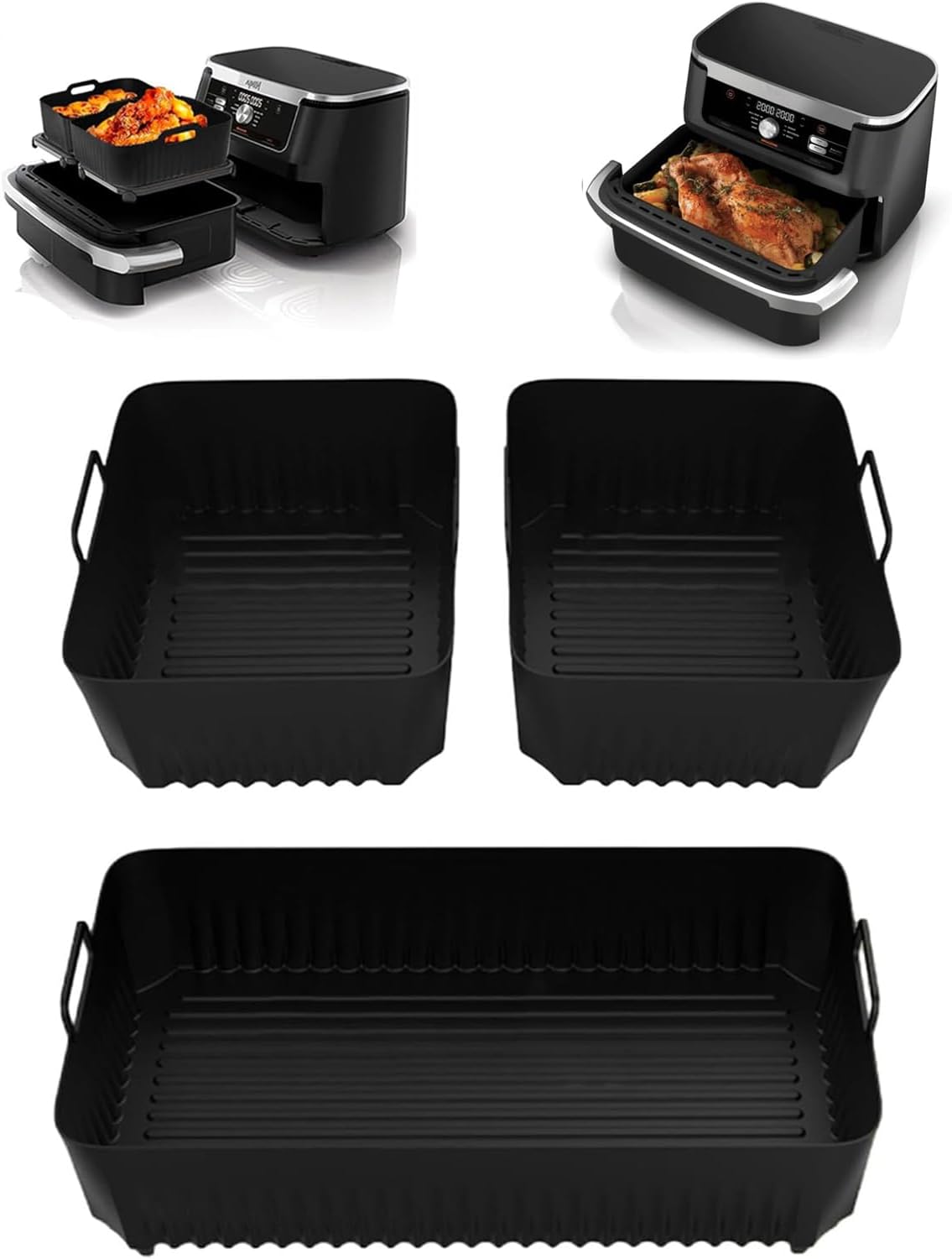 BYKITCHEN Airfryer Silikonform für Ninja Double Stack XL Heißluftfritteuse SL400EU, 2 Stück Heißluftfritteuse Zubehör für Ninja SL400EU 9.5L Double Stack, Airfryer Zubehör