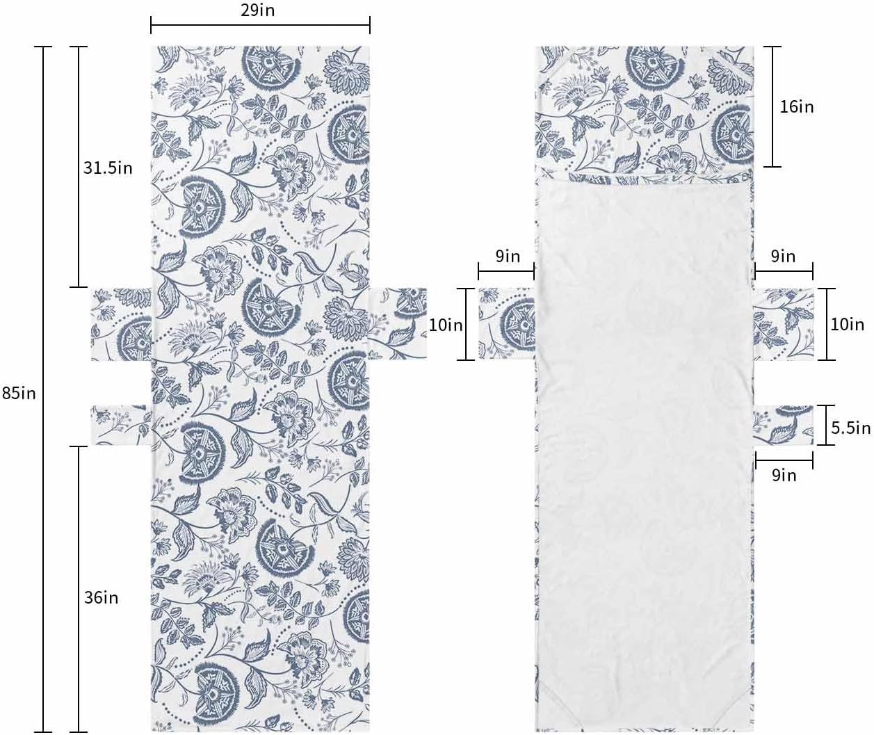 Farmhouse Spring Beach Chair Cover with Side Pockets, Blue Fruit Plant Leaf Flower Country Microfiber & Quick Dry Pool Chaise Lounge Chair Towels Covers for Sun Sunbathing Patio Garden Hotel