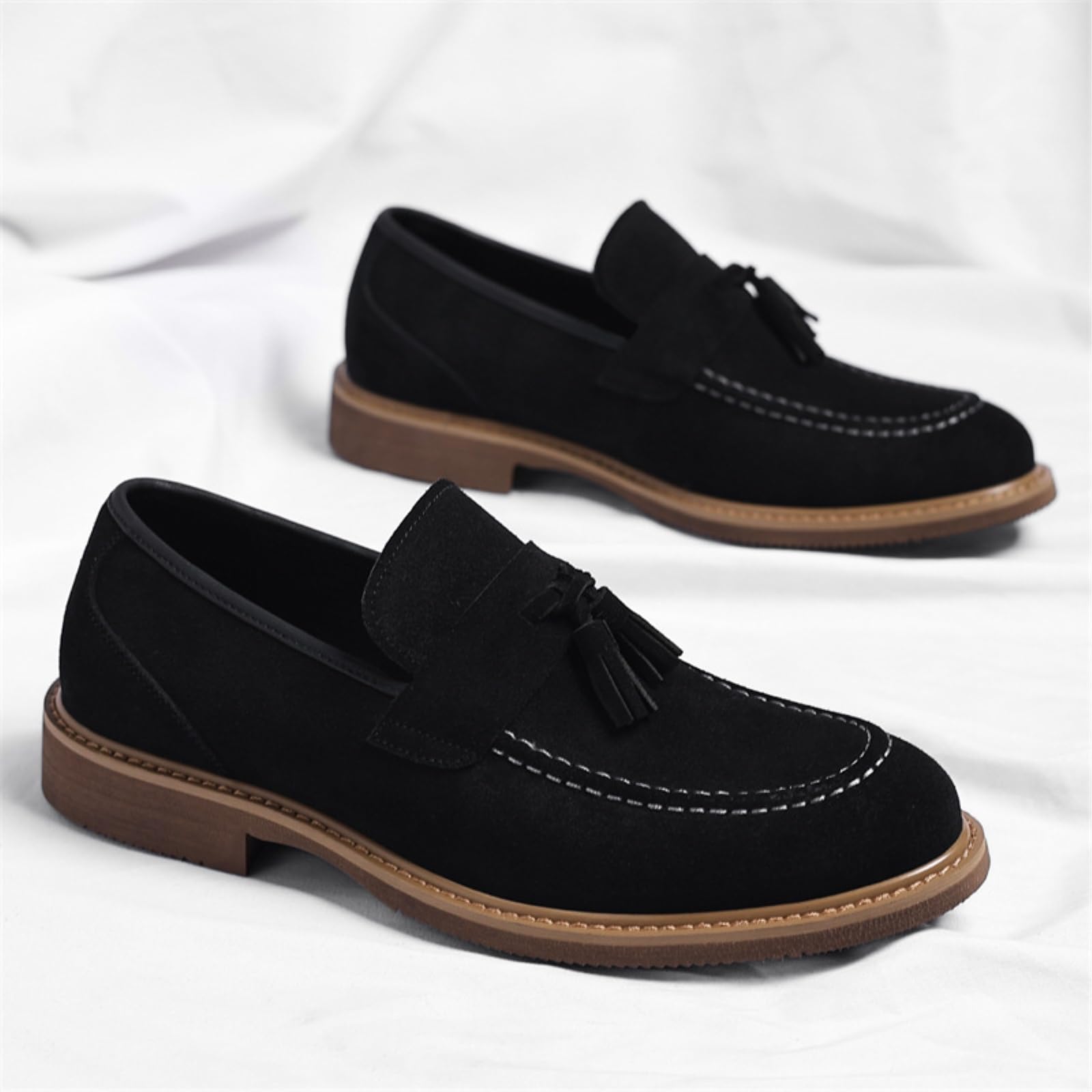 LKSCY - Mocasines de gamuza con borlas para hombre, sin cordones, puntera redonda, informales, transpirables, ligeros, cómodos, zapatos para caminar al aire libre
