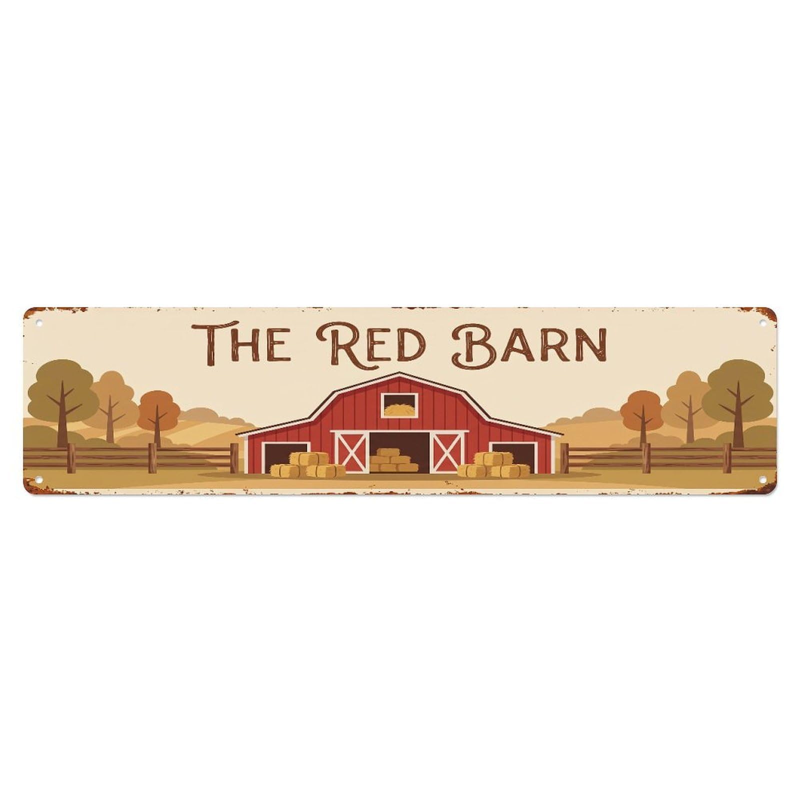 Metal Tin Sign Vintage Barn Farm Scene THE RED BARN