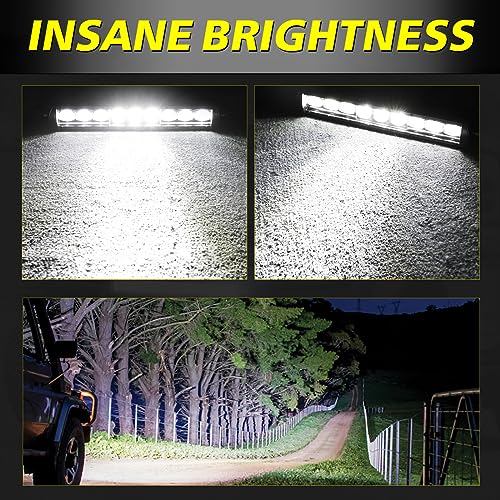 Image of 12 Inch Single Row LED Light Bar w /Wiring Kit & Black Cover | Spot Flood Combo, 63W High Intensity OSRAM LED Off Road Driving Bumper Light Bar for UTV ATV SUV Truck