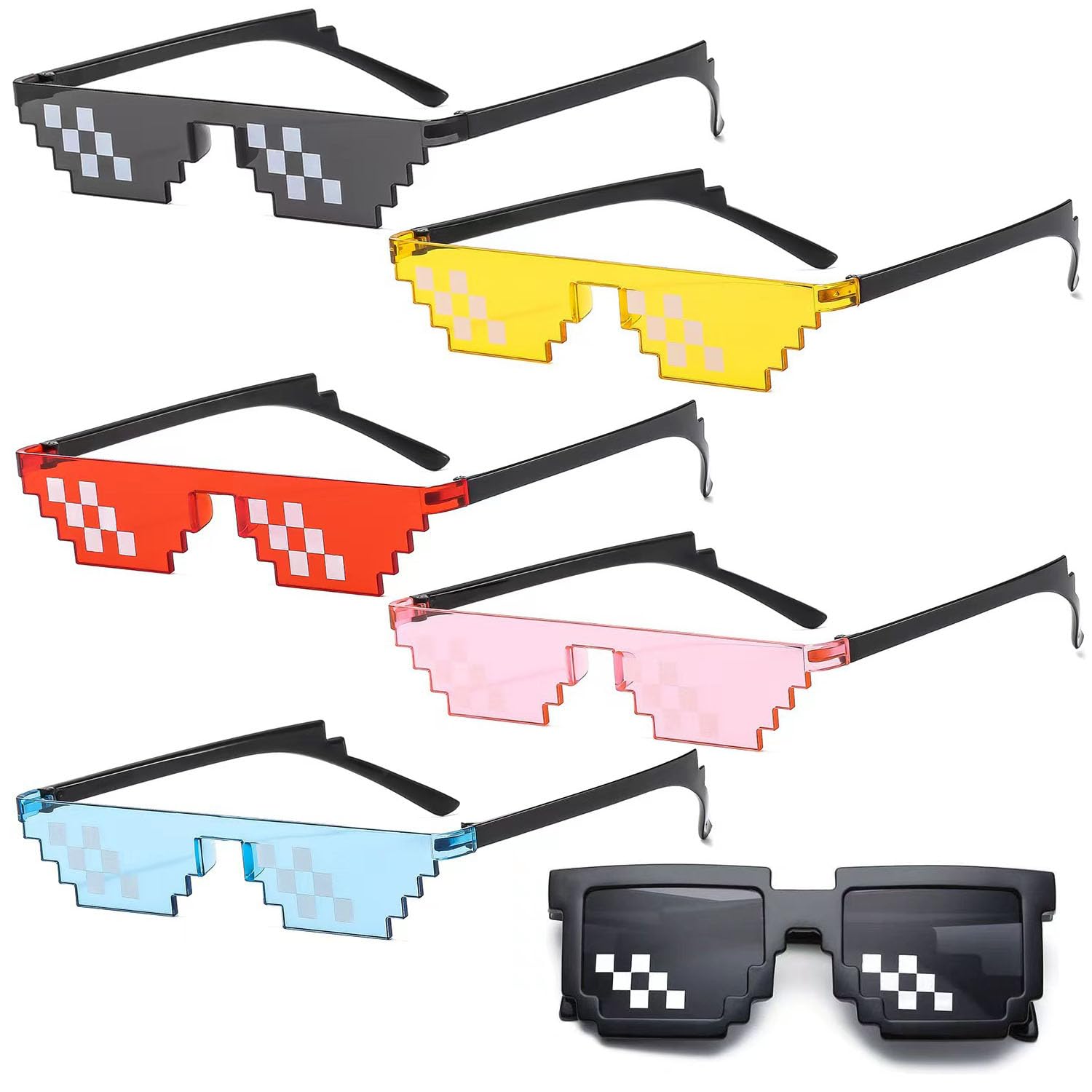 ZEACCT 1 Pcs Cool Black Mosaic Pixel Sunglasses, UV Protection Unisex Design for Parties, Games, and All Ages