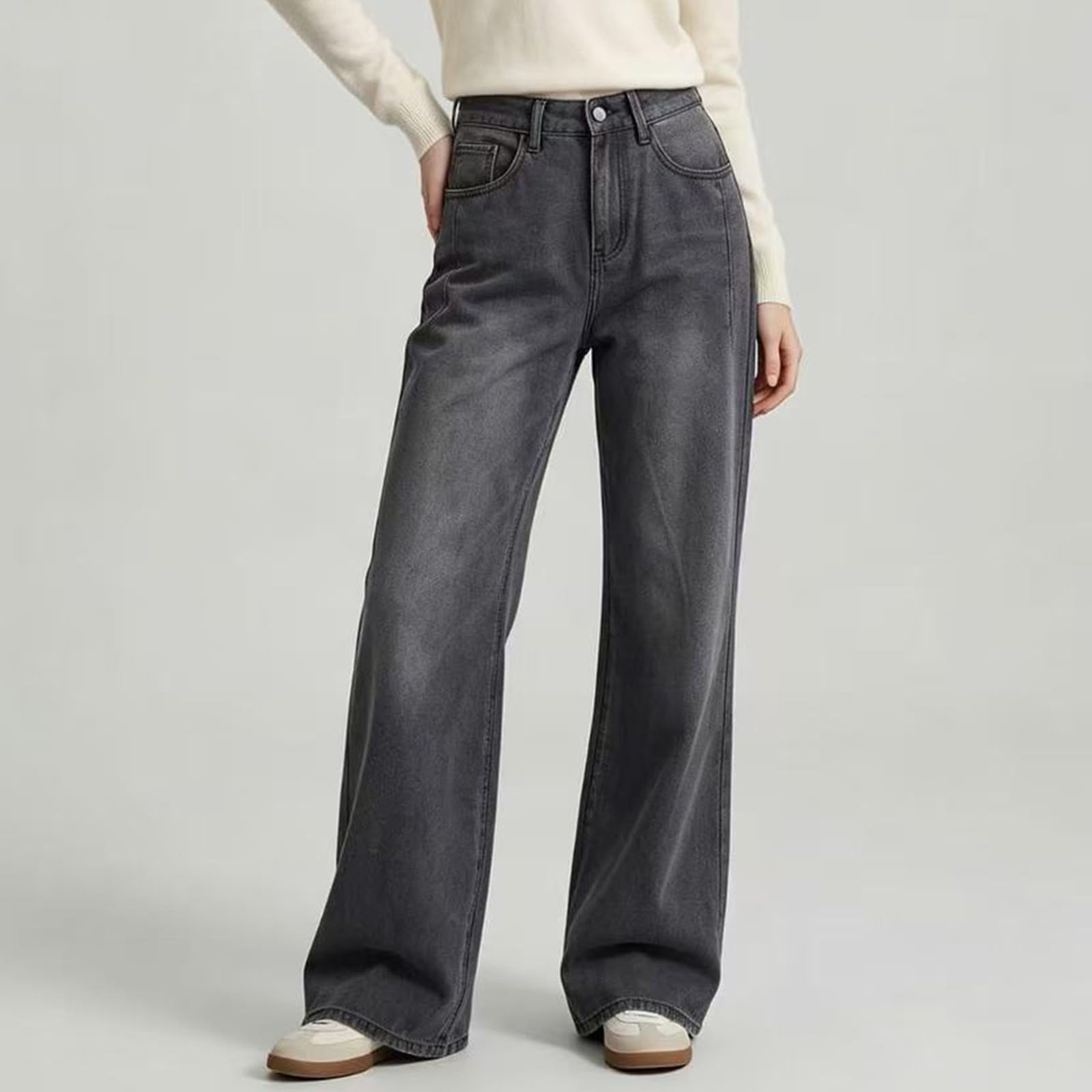 Jean Évasé Femme Uni Poches Latérales Denim Résistant Classique Décontracté