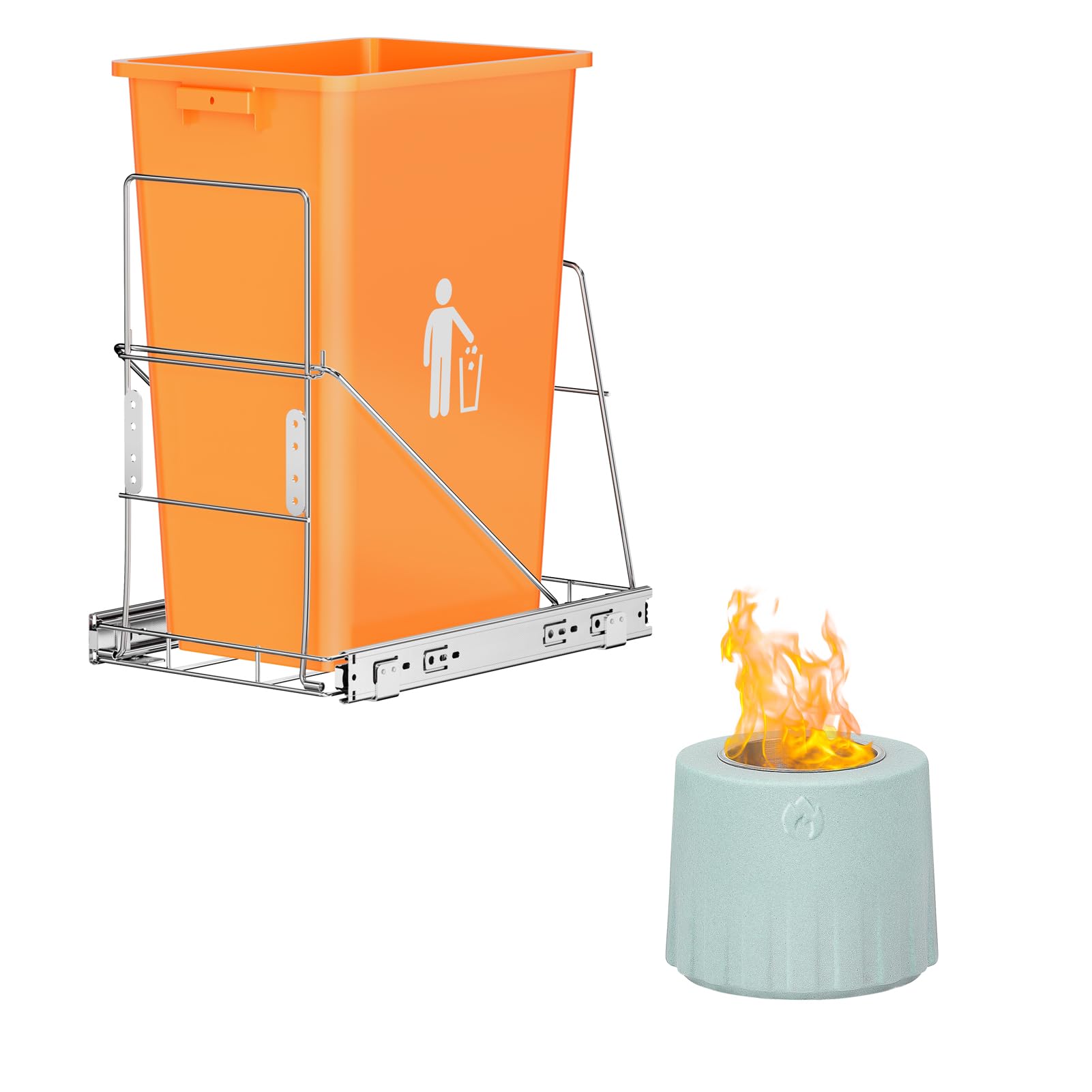 Pull Out Trash Can Under Cabinet+Tabletop Fire Pit