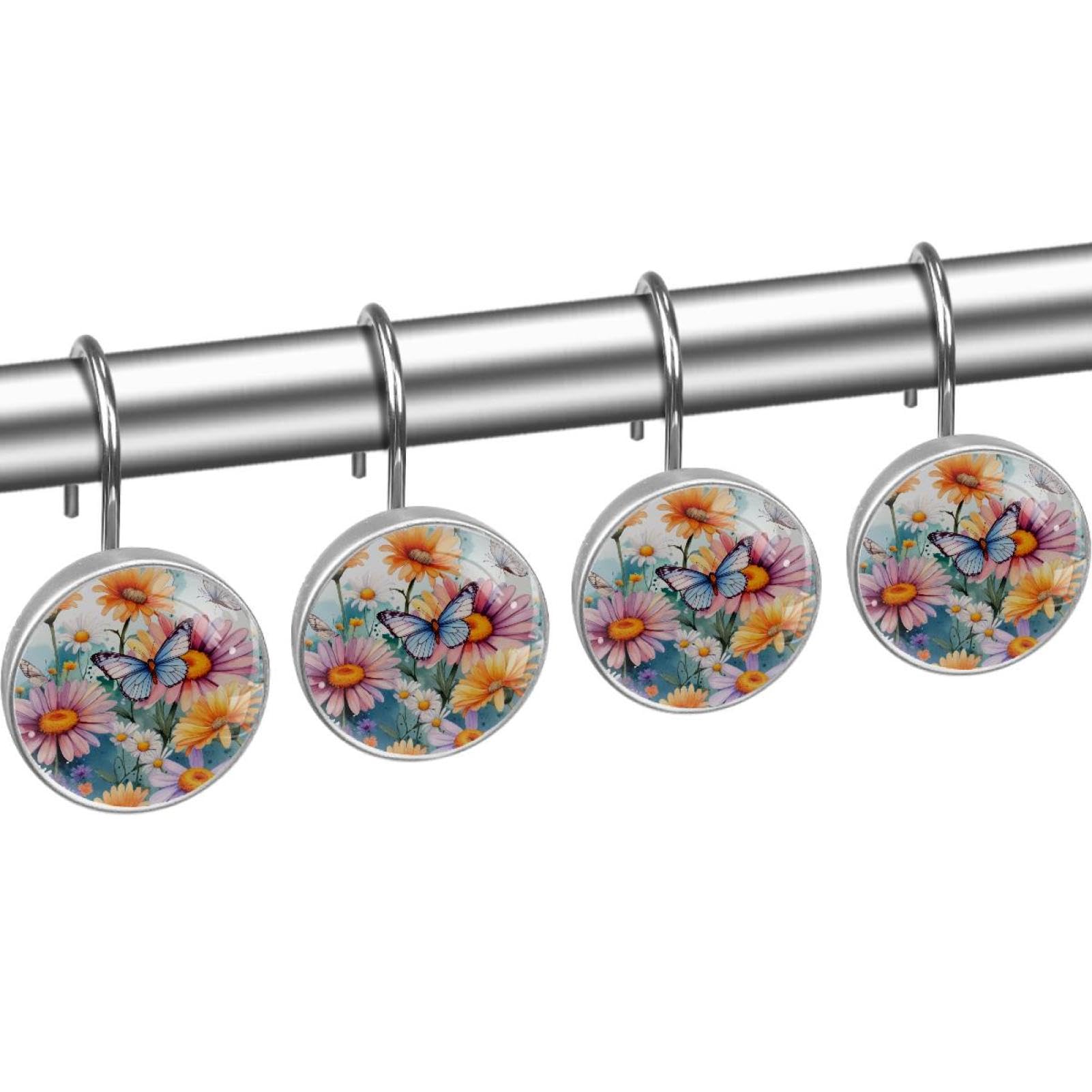 Palm Tree Sea Blue Background Shower Curtain Hooks Rings, Set Of 12 Rust Proof Rod Hooks For Bathroom Living Room Home Decorative Palm Tree Sea Blue Background Shower Curtain Hooks Rings, Set Of 12 Rust Proof Rod Hooks For Bathroom Living Room Home Decorative