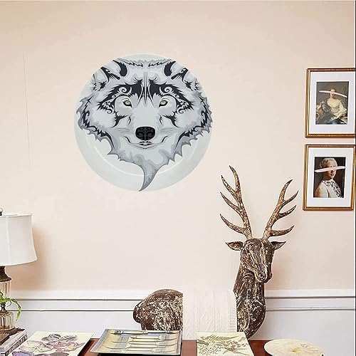 Miniatura 4 de LIGUTARS Platos de cerámica, platos decorativos de cerámica para tatuajes, la Majestic Beast Creature Head of Wild, 10 pulgadas, para cenas,