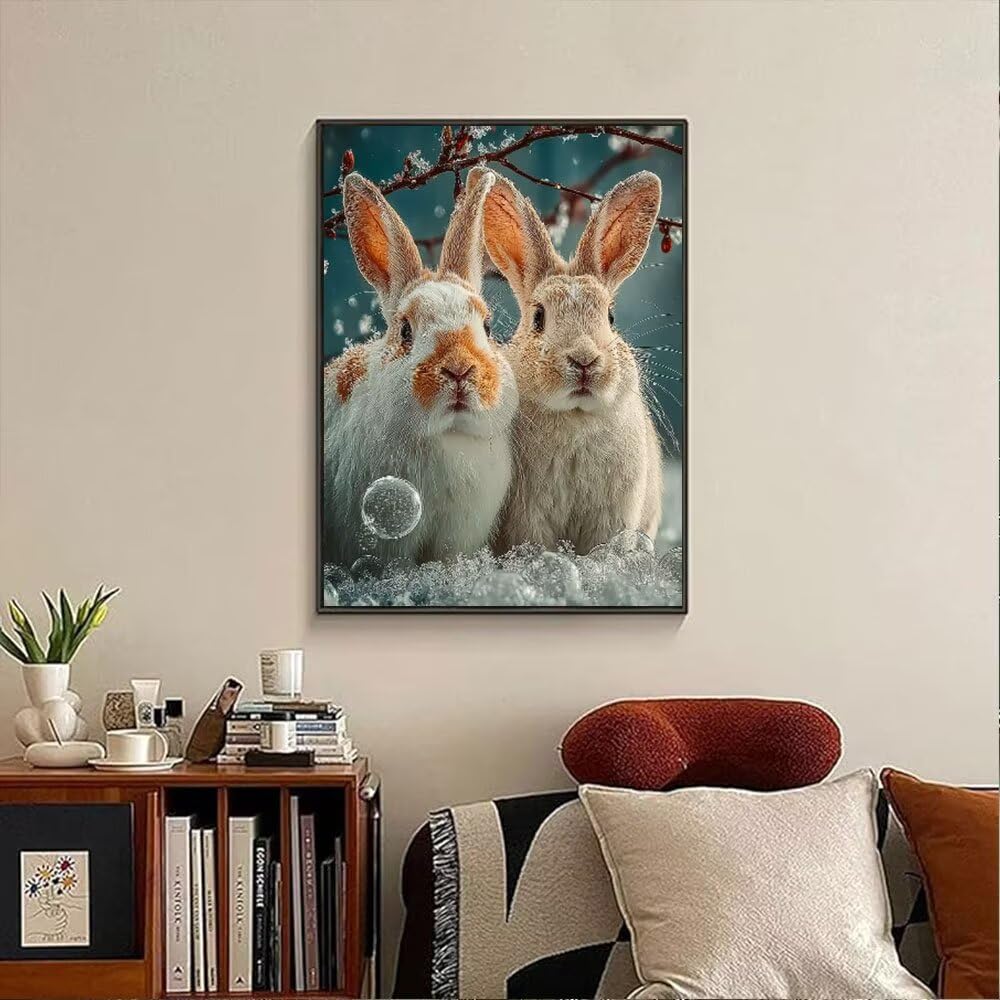 Królik Śnieg Zwierzę Diament Malarstwo Zestawy Dla Dorosłych, 5D Okrągłe Diamenty Malarstwo Dzieci Malarstwo, Diamant Art Haft Cross Stitch Obrazy, Mozaika Sztuka Do Dekoracji Ściany 90x120cm HJ8260
