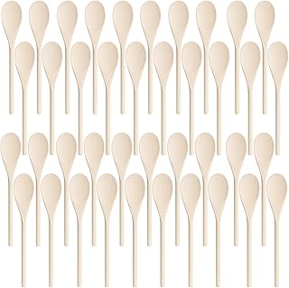50 PCS Wooden Spoons for Crafts - 9.8 Inches Kitchen Wooden Spoons for Crafts, Long Handle Wood Spoons Oval Wood Mixing Spoons Baking Mixing Serving Craft Utensils