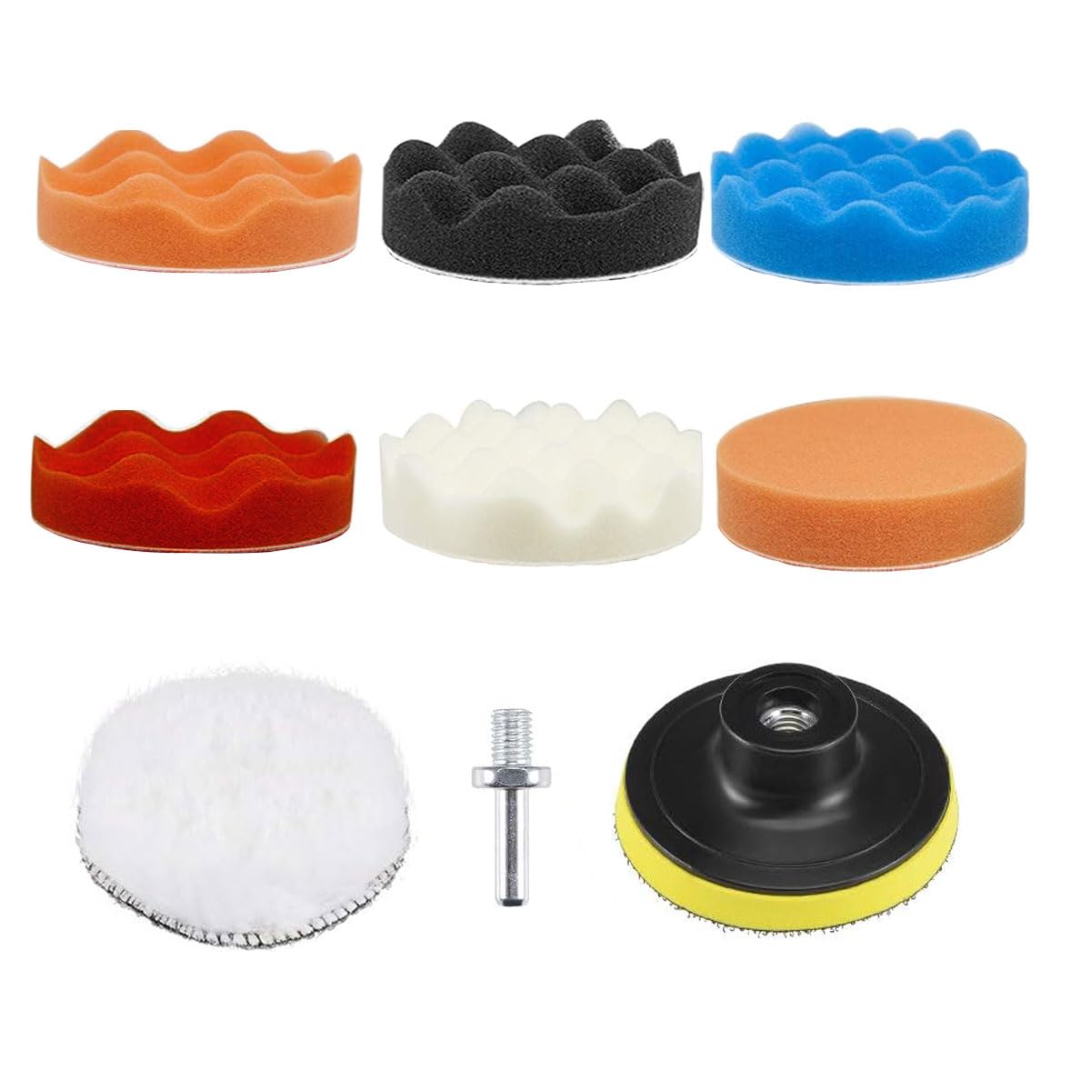 Massmot Car Polishing Pads Sponge and Woolen Polishing Waxing Buffing Pads Kits,Car Foam Drill Buffing Pad, Polishing Pads Kit for Car Polishing, Waxing (4Inch-9Pcs-M10), Multicolor