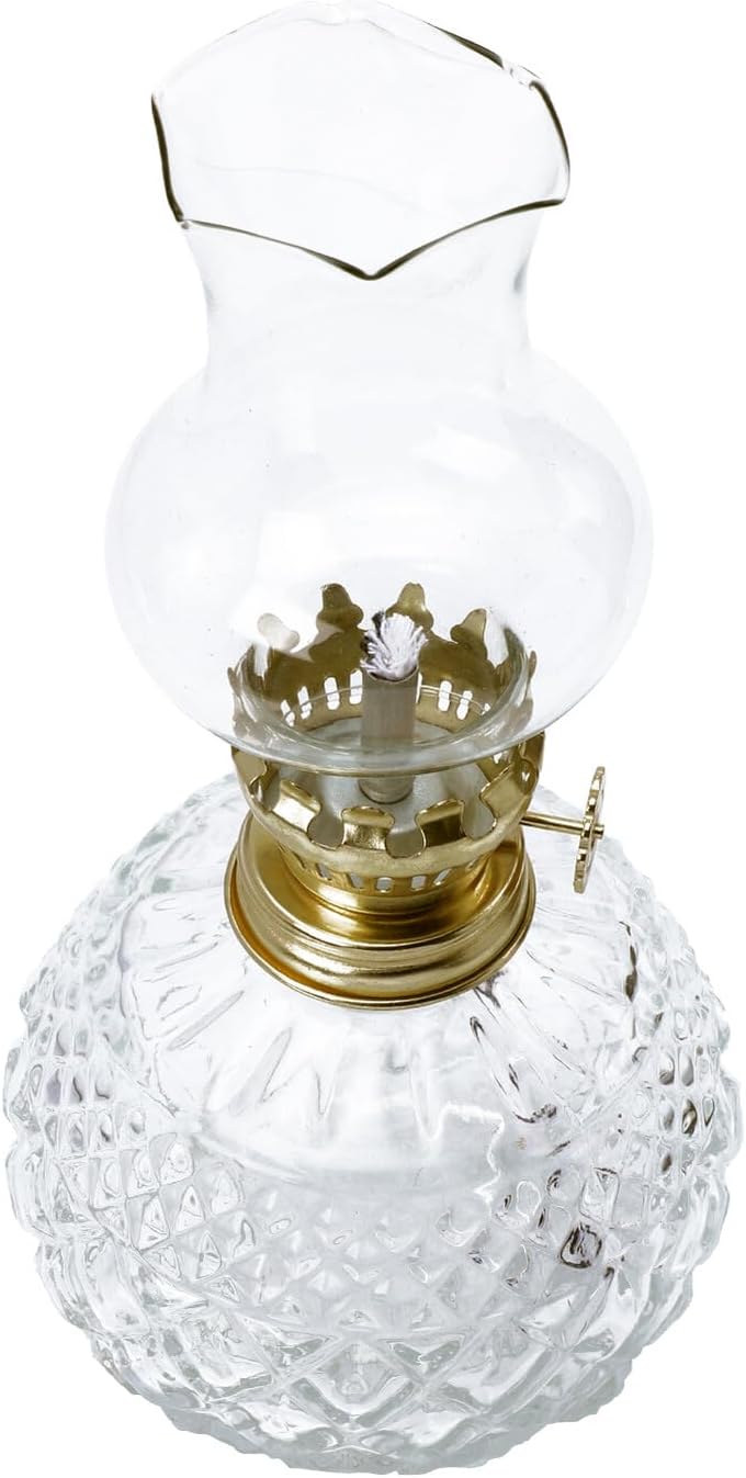 SHINEOFI Adjustable Windproof Glass Kerosene Oil Lamp with Cotton Wick for Home Bedroom Living and Buddhist Hall Transparent Decorative Tabletop Lighting Essential