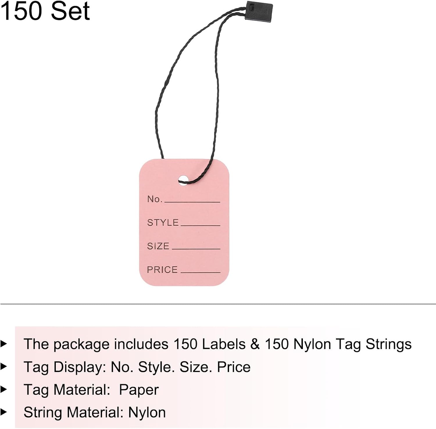 MECCANIXITY Price Tags and Hang Tag String Clothing Price Marking Tag, 2"x1.4" Pink String Tags for Clothes, Retail Store 150 Set