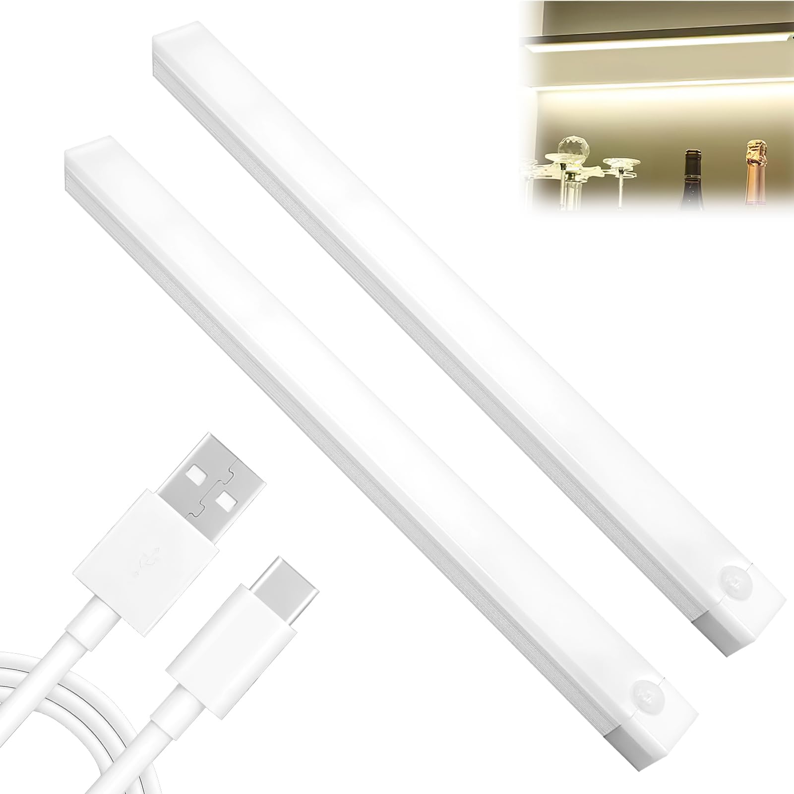 Under Cupboard Kitchen Lights 30cm Cabinet Light Motion Smart Sensor Magnetic Led Indoor Rechargeable Strip Light AUTO/ON/OFF Stick on Wireless USB Powered for Shelf Stairs Counter Closet Bedroom