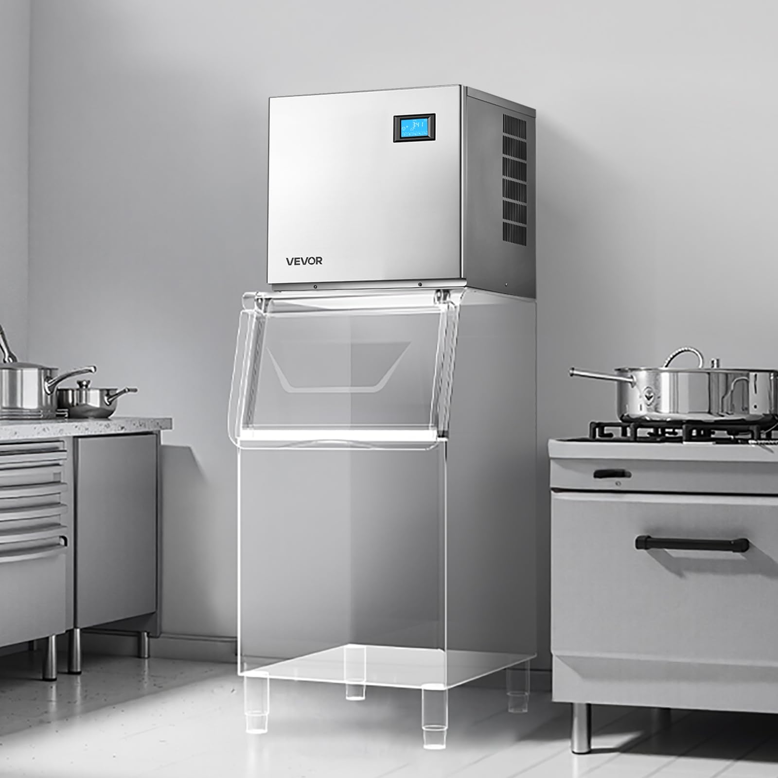VEVOR Máquina para Fabricar Hielo 163 kg/día, Máquina de Hielo de Acero Inoxidable, Autolimpiante, 156 Bandejas, Grosor Ajustable, para Restaurantes, Bares, Cafeterías, Hoteles, (Solo Cabezal)