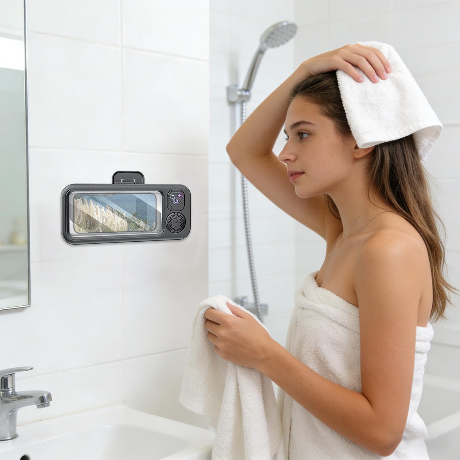 Generico Portatelefono Da Bagno - Impermeabile Cullatelefono Rotazione A 360 Gradi | Portacellulare Da Doccia,Per Viaggio Appartamento Dormitorio Casa Hotel Ripostiglio Scaffale Donne Uomini Adulti