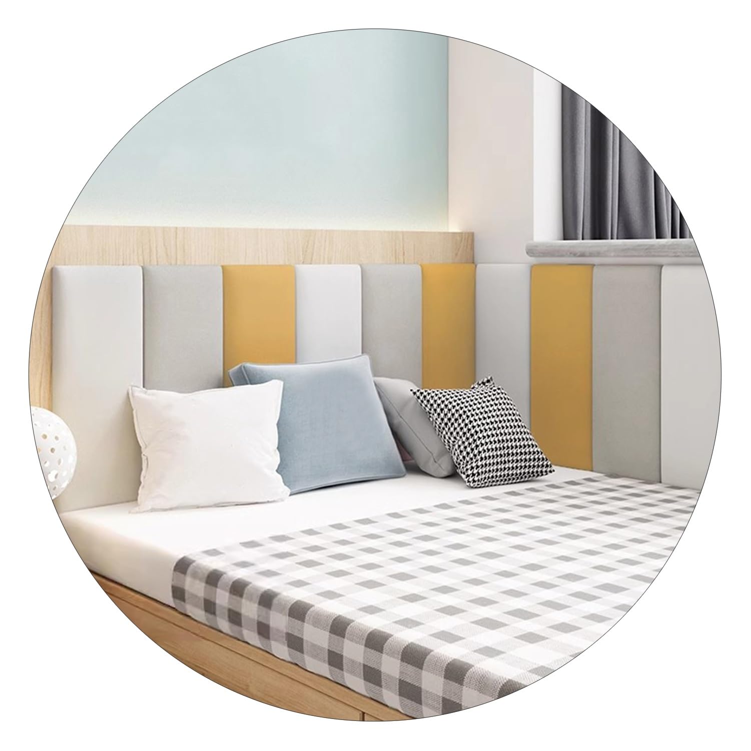 Tête de lit autocollante 3D, Panneaux muraux insonorisants, tête de lit rembourrée fixée au Mur pour lit Simple et Double
