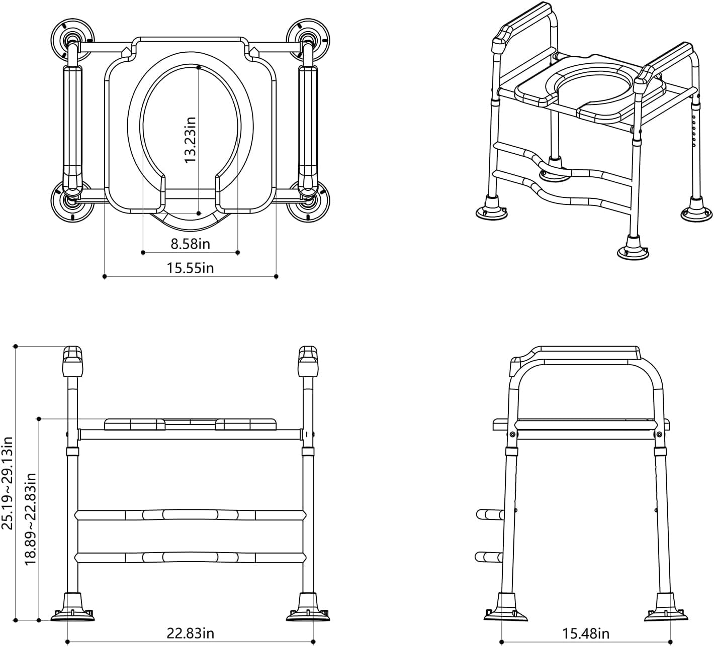 HEYOUTH Ausilio per WC,Alone Raised Toilet Seat 150 kg,Rialzo per sedile WC regolabile in altezza con braccioli, robusti Supporto WC per Anziani, Antiscivolo