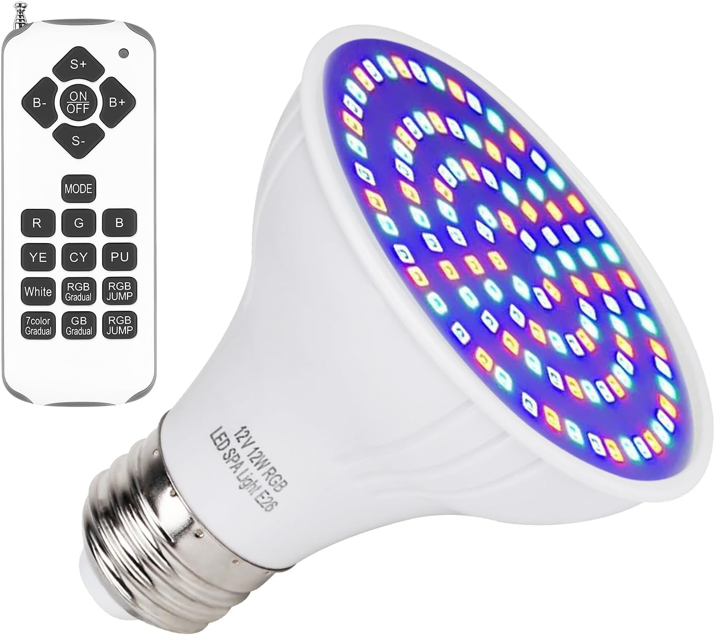 12V 12W RGB SPA Light for SPA/Bathtub/Underwater Swimming Pool/Hot Spring/Fountain RGB Color LED Light Bulb Replaces for Hayward & Pentair Light Fixtures Remote Switch Control PAR20 E26 Base