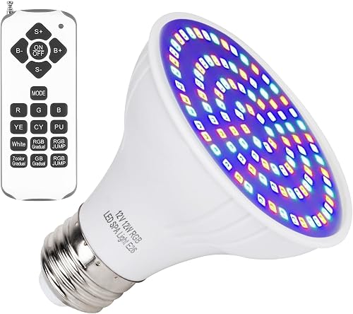 12V 12W RGB SPA Light for SPA/Bathtub/Underwater Swimming Pool/Hot Spring/Fountain RGB Color LED Light Bulb Replaces for Hayward & Pentair Light Fixtures Remote Switch Control PAR20 E26 Base