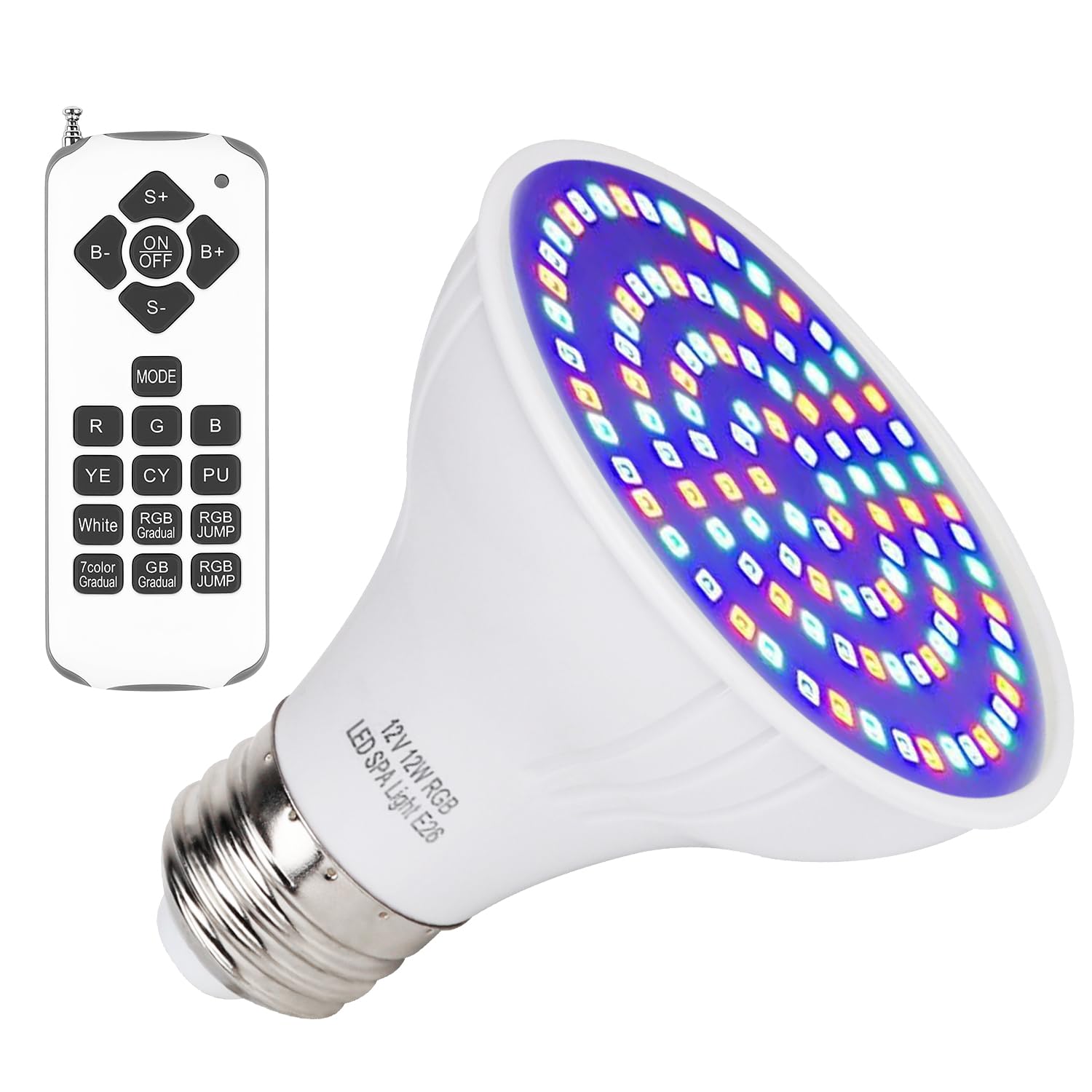 12V 12W RGB SPA Light for SPA/Bathtub/Underwater Swimming Pool/Hot Spring/Fountain RGB Color LED Light Bulb Replaces for Hayward &amp; Pentair Light Fixtures Remote Switch Control PAR20 E26 Base