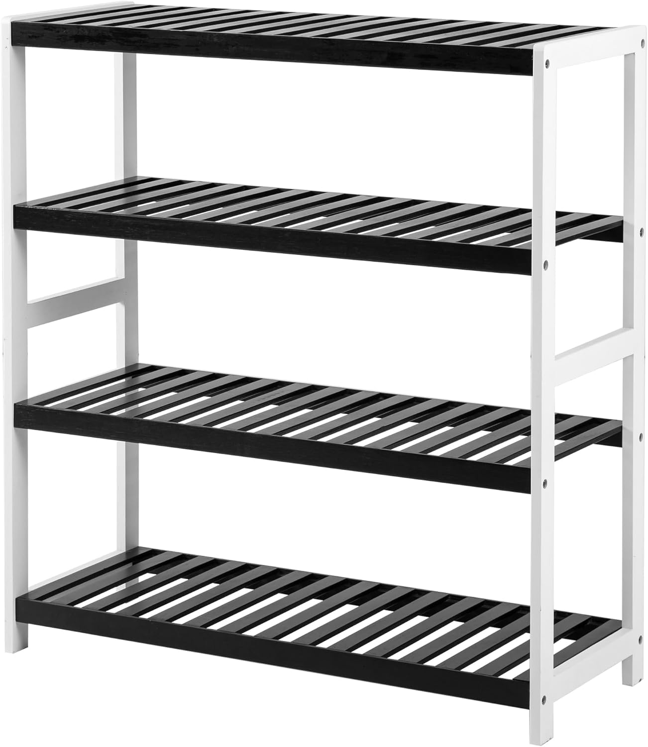 Vencier Bamboo Shoe Rack Natural – Easy Assembly & Strong Design Stand Shelf Organizer Ideal for Corridor, Bedroom, Bathroom, Hallway & Small Spaces, Large Capacity (Black/White, 4 Tier)