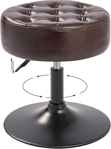 Miniatura 5 de Furnimart Moderno taburete otomano redondo de cuero copetudo, contemporáneo tapizado acolchado para dormitorio, sala de estar, entrada