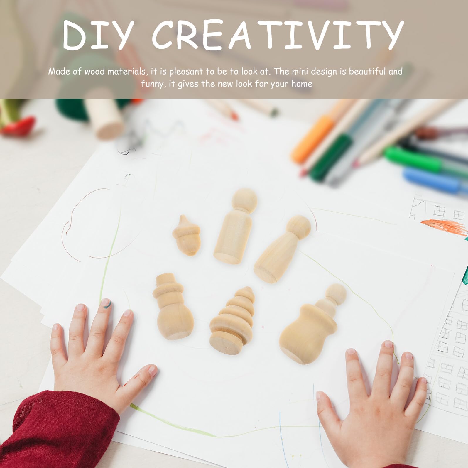 Juego de Muñecos de Madera sin Pintar para Decorar Escritorio, Diseño Miniadorno de Madera Beige para Manualidades y Creatividad Infantil