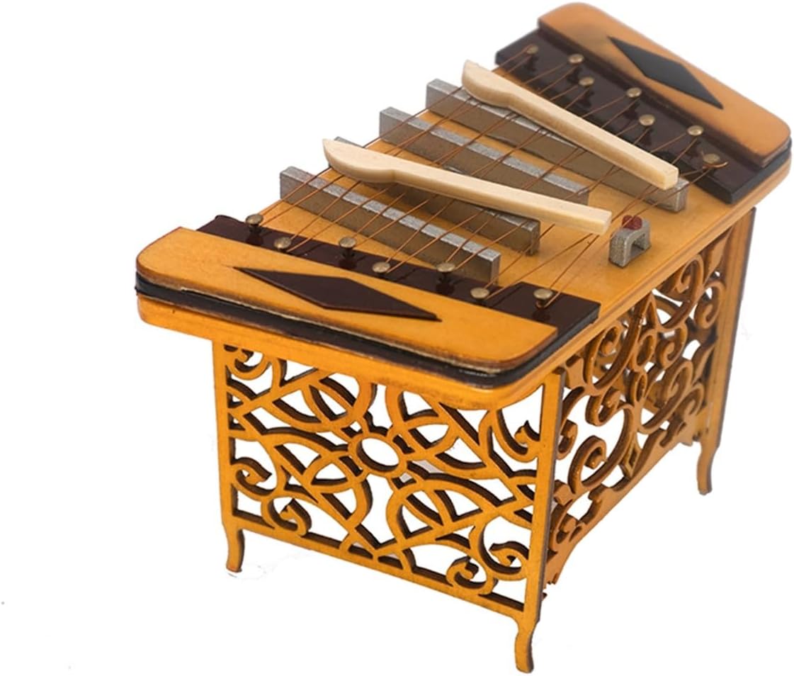 ミニチュア木製ダルシマーモデル ケース付き ミニ楽器ホームデコレーションオーナメント