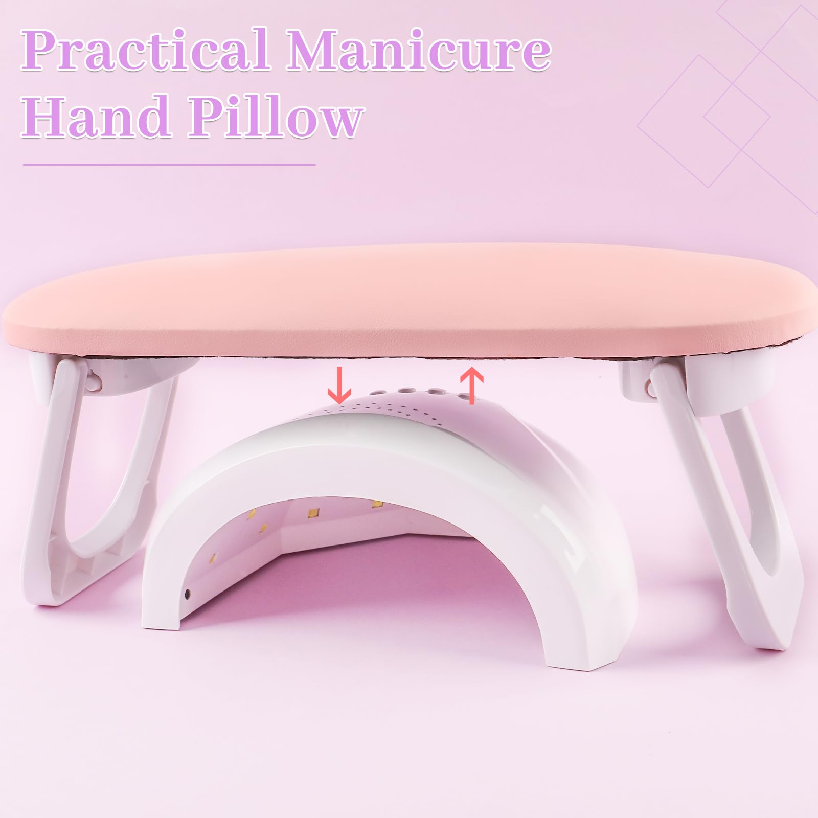 Reposabrazos para uñas, profesional plegable de piel sintética con mantel de PVC para uñas acrílicas, almohada de mano suave antideslizante para uso en salón de manicura (rosa superior)